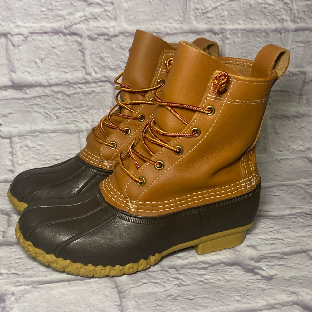 L.L. Bean Women's Duck Boots Brown Ankle Lace Up Pull Tab USA Sz 7M